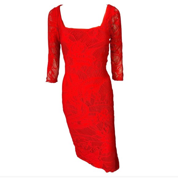 JEAN PAUL GAULTIER Fuzzi Soleil Tattoo Lace Red Dress Small - Picture 8 of 10
